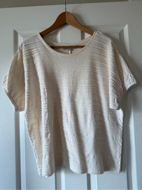 LOFT Cream Textured Striped Dolman Sleeve Knit Blouse